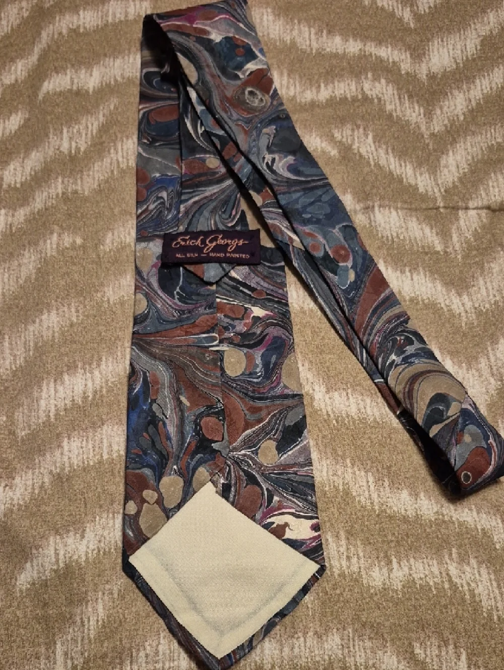 Vintage- Men's Patterned Silk Tie - Multicolor - Picture 5 of 9
